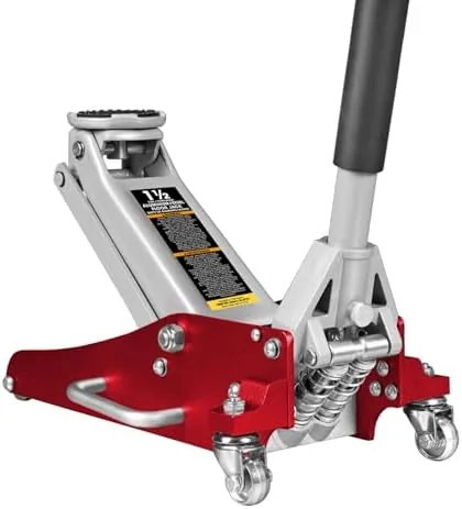 big red at815016lr torin hydraulic low profile aluminum and steel racing floor jack with dual piston quick lift pump 15 ton 3000 lb capacity red