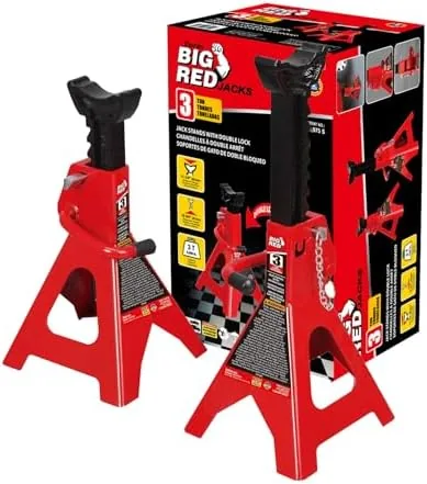 big red t43002a torin steel jack stands double locking 3 ton 6000 lb capacity red 1 pair